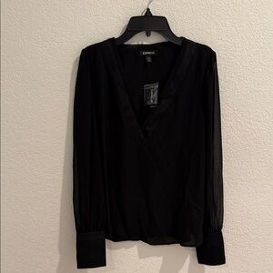 Express Sheer Black V-Neck Blouse